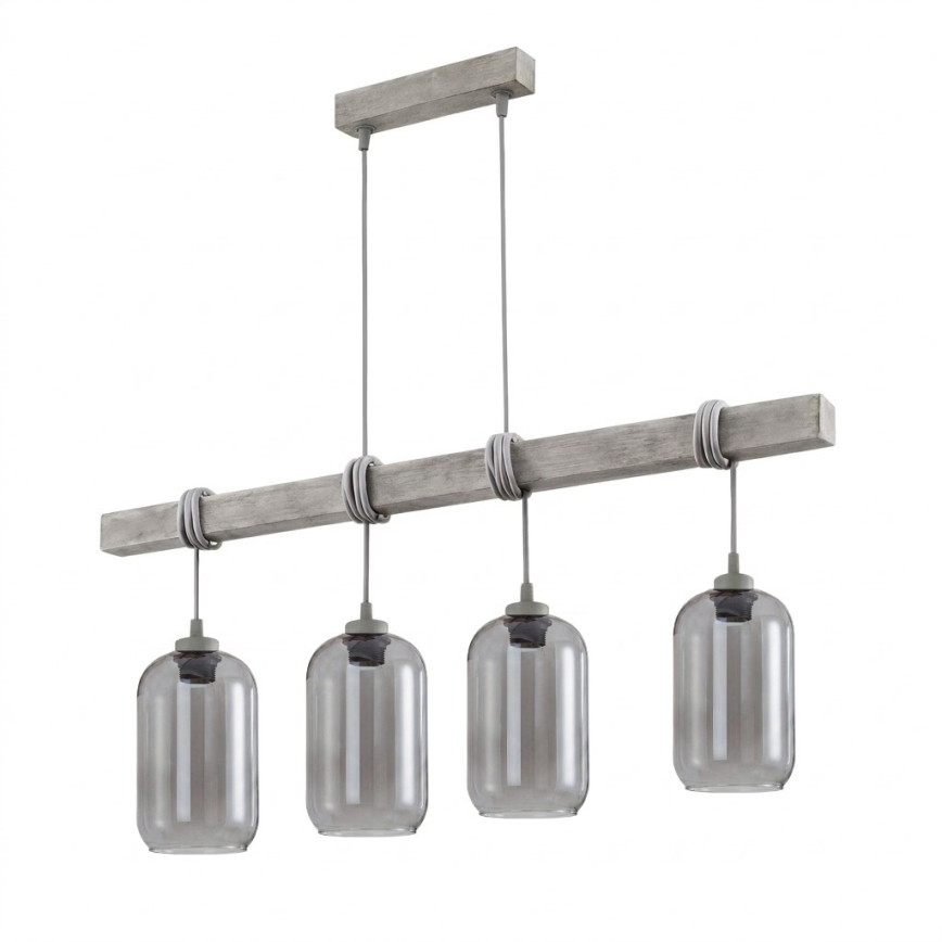 Brilagi - Závesný luster na lane WOOD GLASS 4xE27/60W/230V borovica/sivá/dymovošedá