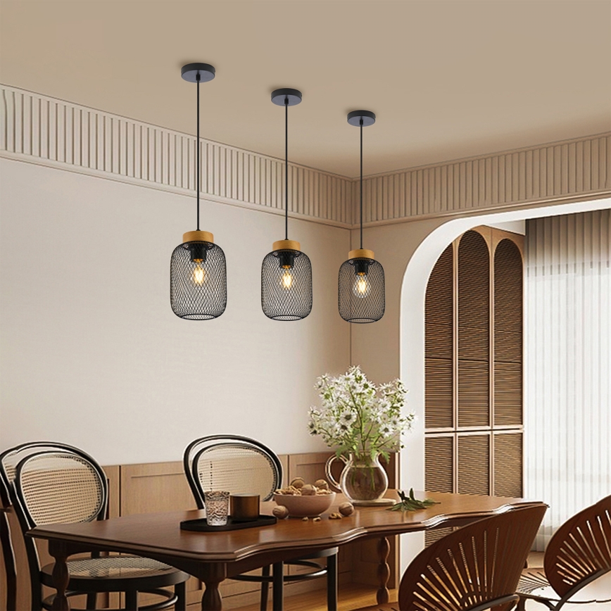 Brilagi - Závesné svietidlo na lanku BASKLITE 1xE27/15W/230V drevo/čierna