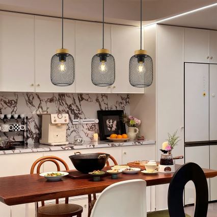 Brilagi - Závesné svietidlo na lanku BASKLITE 3xE27/15W/230V drevo/čierna