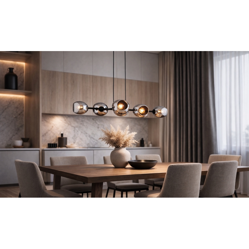 Brilagi - Závesné svietidlo na lanku DIOR 6xE27/60W/230V čierna/dymová šedá