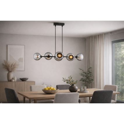Brilagi - Závesné svietidlo na lanku DIOR 6xE27/60W/230V čierna/dymová šedá