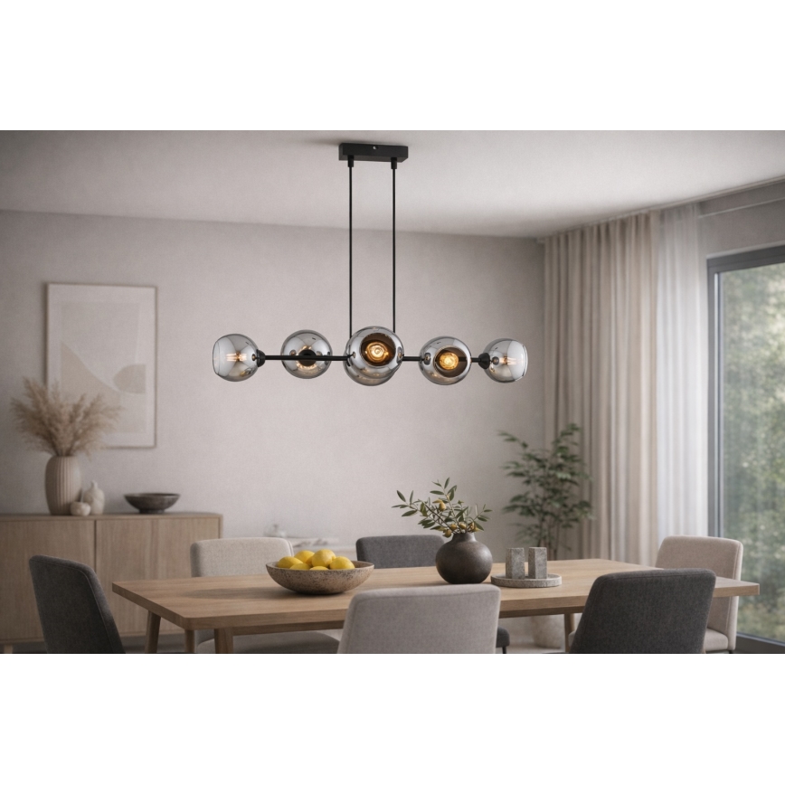 Brilagi - Závesné svietidlo na lanku DIOR 6xE27/60W/230V čierna/dymová šedá
