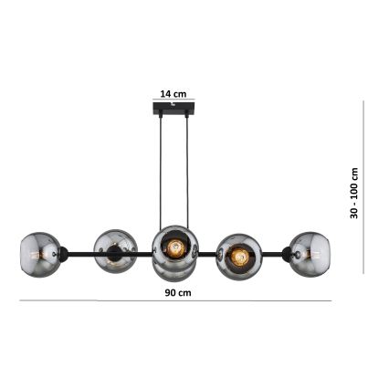 Brilagi - Závesné svietidlo na lanku DIOR 6xE27/60W/230V čierna/dymová šedá