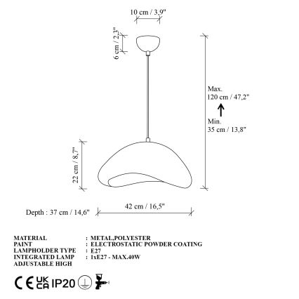 Brilagi - Závesné svietidlo na lanku LUNA 1xE27/40W/230V pr. 42 cm biela