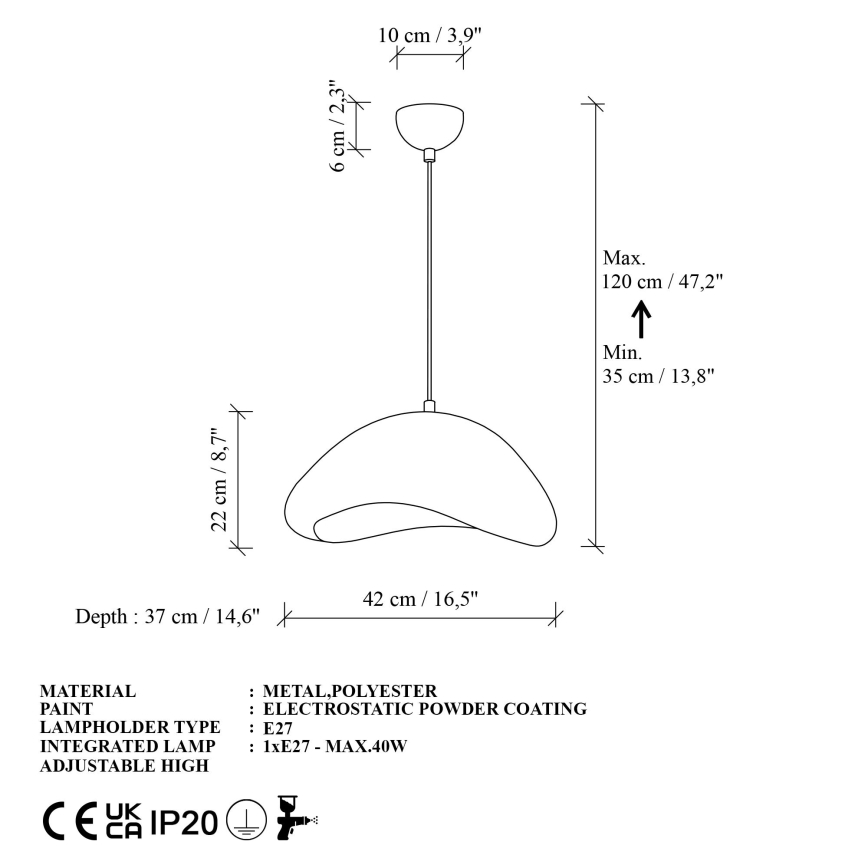 Brilagi - Závesné svietidlo na lanku LUNA 1xE27/40W/230V pr. 42 cm biela