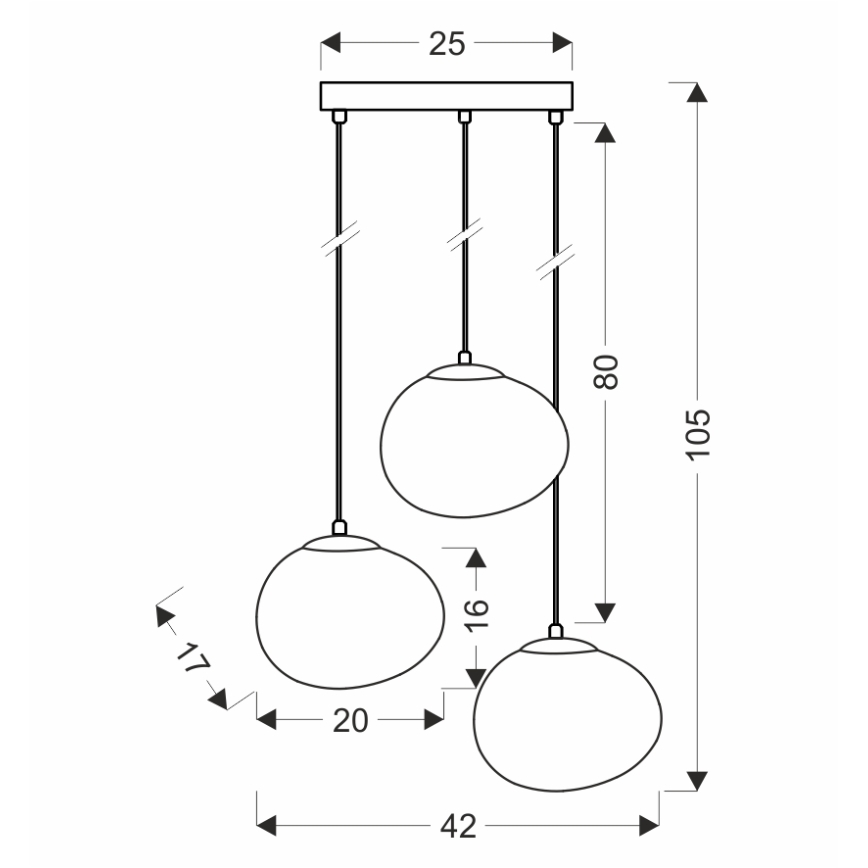 BRILAGI - Závesné svietidlo na lanku PEBBLES 3xE27/40W/230V pr. 42 cm čierna