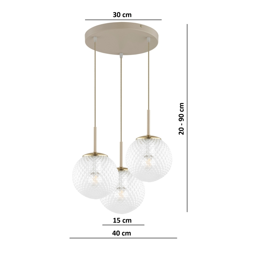 Brilagi - Závesné svietidlo na lanku STELLA 3xE27/60W/230V béžové/zlaté