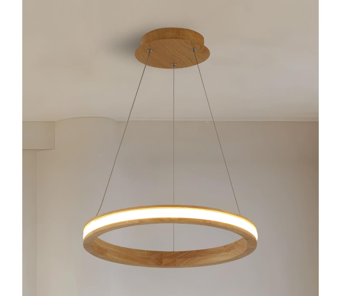 Brilagi - závesný LED luster na lanku UMEA WOOD, 30 W, 230 V, priemer 40 cm, drevený BRI446