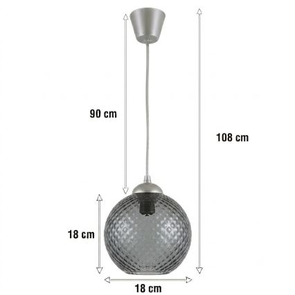 BRILAGI - LED luster na lanku RETRO GLASS 1xE27/60W/230V pr. 18 cm strieborná/dymovo-sivá