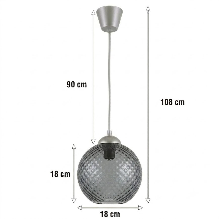 BRILAGI - LED luster na lanku RETRO GLASS 1xE27/60W/230V pr. 18 cm strieborná/dymovo-sivá