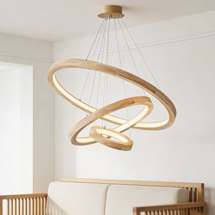 Brilagi - Závesný LED luster UMEA WOOD LED/45W/230V, priemer 60 cm, kaučukovník