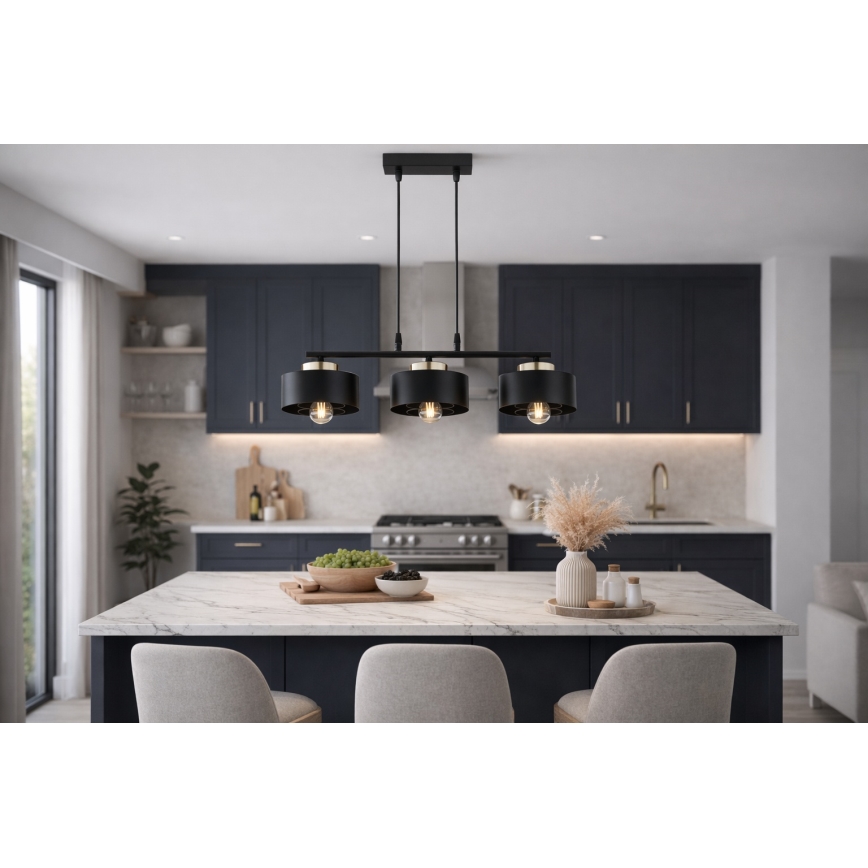 Brilagi - Závesný luster na kábli 3xE27/60W/230V čierna/zlatá