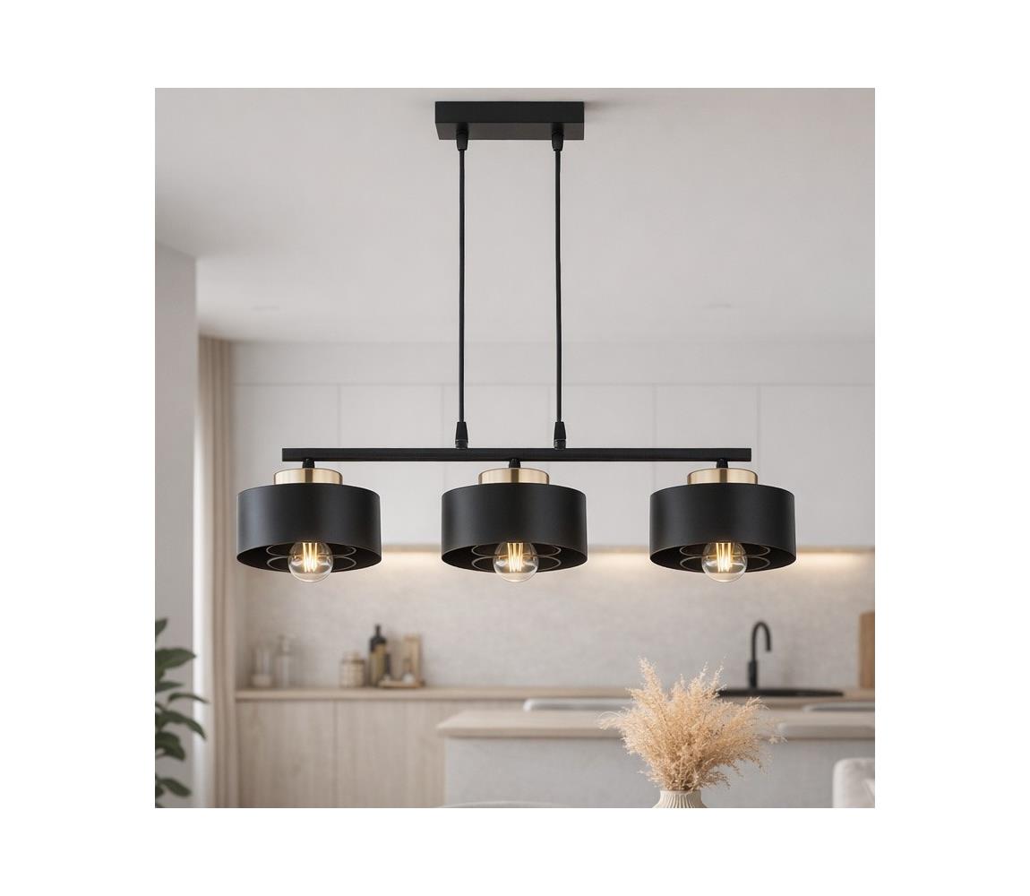 Brilagi - Závesný luster na kábli SPRING 3xE27/60W/230V čierna/zlatá 77-006B
