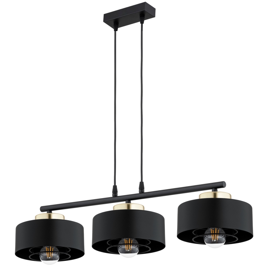 Brilagi - Závesný luster na kábli SPRING 3xE27/60W/230V čierna/zlatá