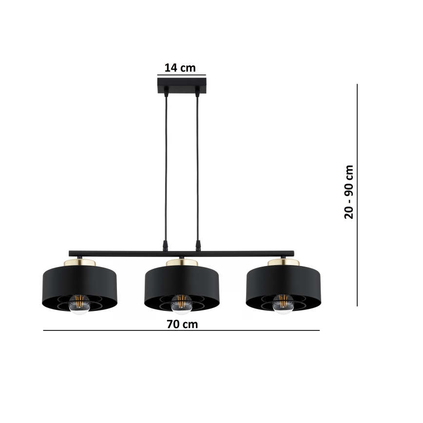 Brilagi - Závesný luster na kábli SPRING 3xE27/60W/230V čierna/zlatá