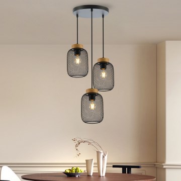 Brilagi - Závesný luster na lane BASKLITE 3xE27/15W/230V kaučukovník/čierna
