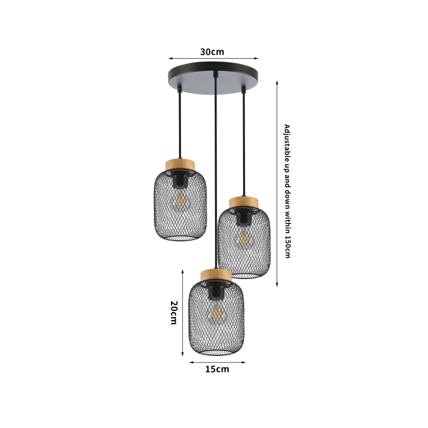 Brilagi - Závesný luster na lane BASKLITE 3xE27/15W/230V kaučukovník/čierna