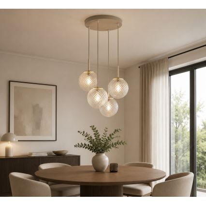 Brilagi - Závesný luster na lane STELLA 4xE27/60W/230V béžová/zlatá
