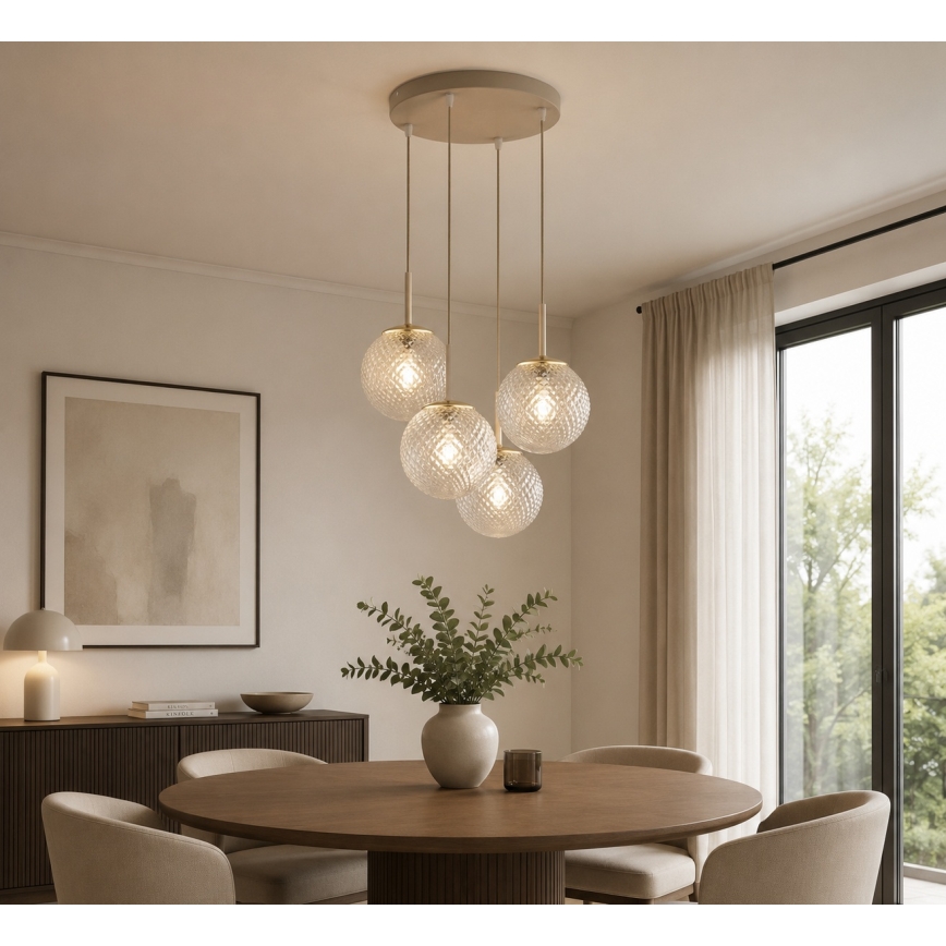 Brilagi - Závesný luster na lane STELLA 4xE27/60W/230V béžová/zlatá