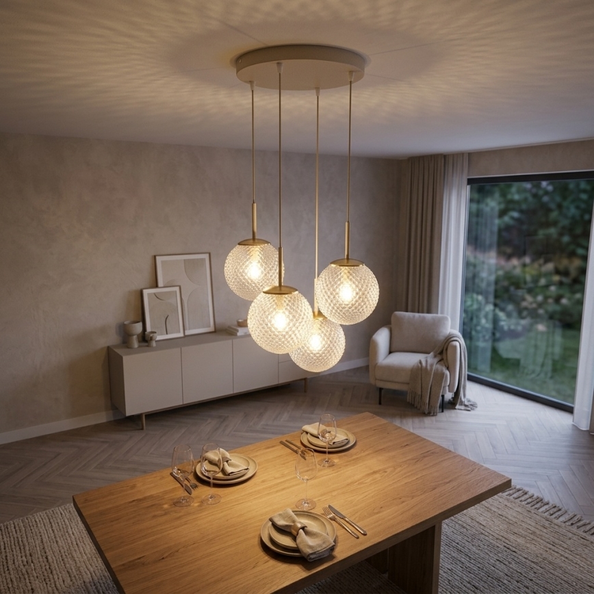 Brilagi - Závesný luster na lane STELLA 4xE27/60W/230V béžová/zlatá
