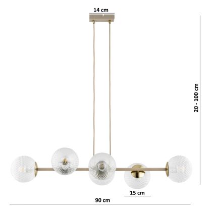 Brilagi - Závesný luster na lane STELLA 6xE27/60W/230V béžová/zlatá