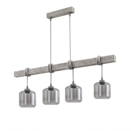Brilagi - Závesný luster na lanku WOOD GLASS 4xE27/60W/230V borovica/šedá/dymová šedá