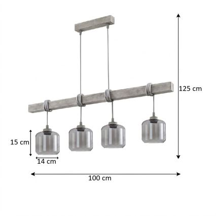 Brilagi - Závesný luster na lanku WOOD GLASS 4xE27/60W/230V borovica/šedá/dymová šedá