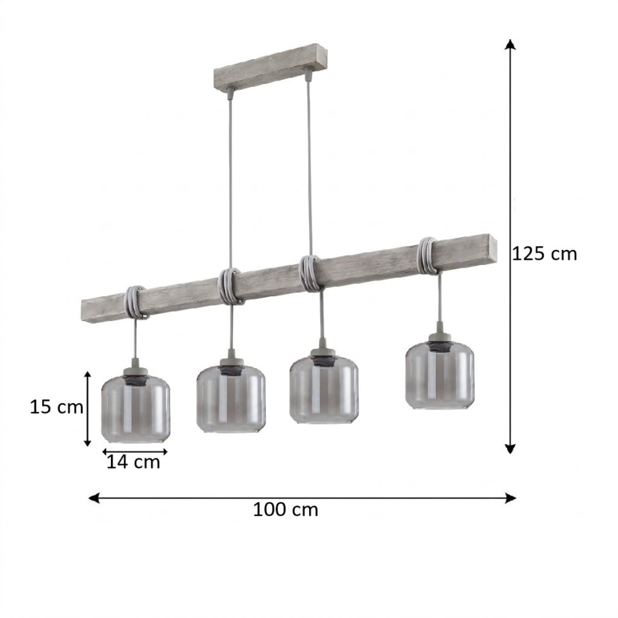Brilagi - Závesný luster na lanku WOOD GLASS 4xE27/60W/230V borovica/šedá/dymová šedá