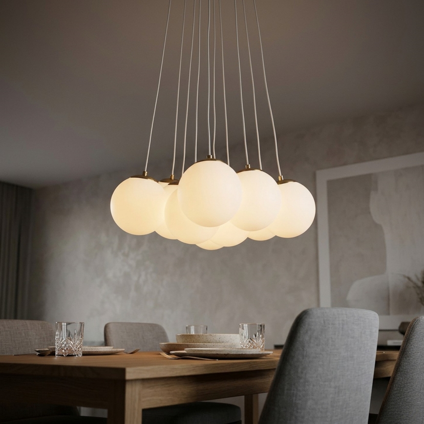 Brilagi - Závesný luster na lankách GLOBE 10xE14/15W/230V biely