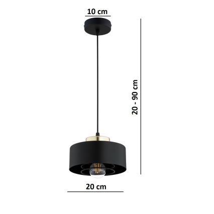 Brilagi - Závesný luster na lanku 1xE27/60W/230V pr. 20 cm čierna/zlatá