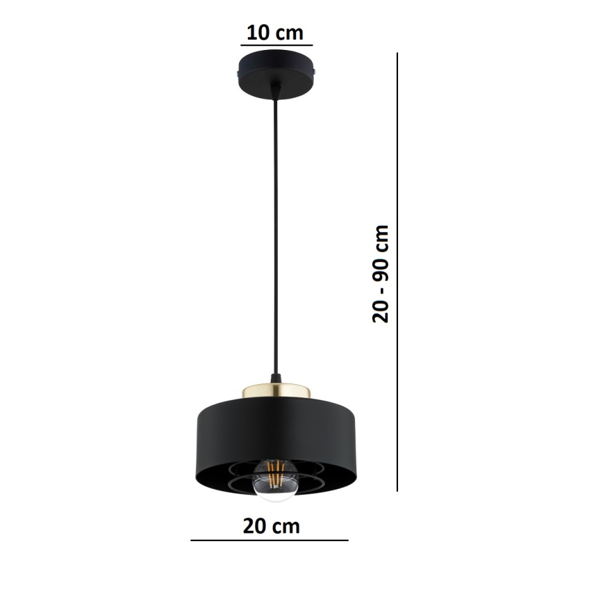 Brilagi - Závesný luster na lanku 1xE27/60W/230V pr. 20 cm čierna/zlatá