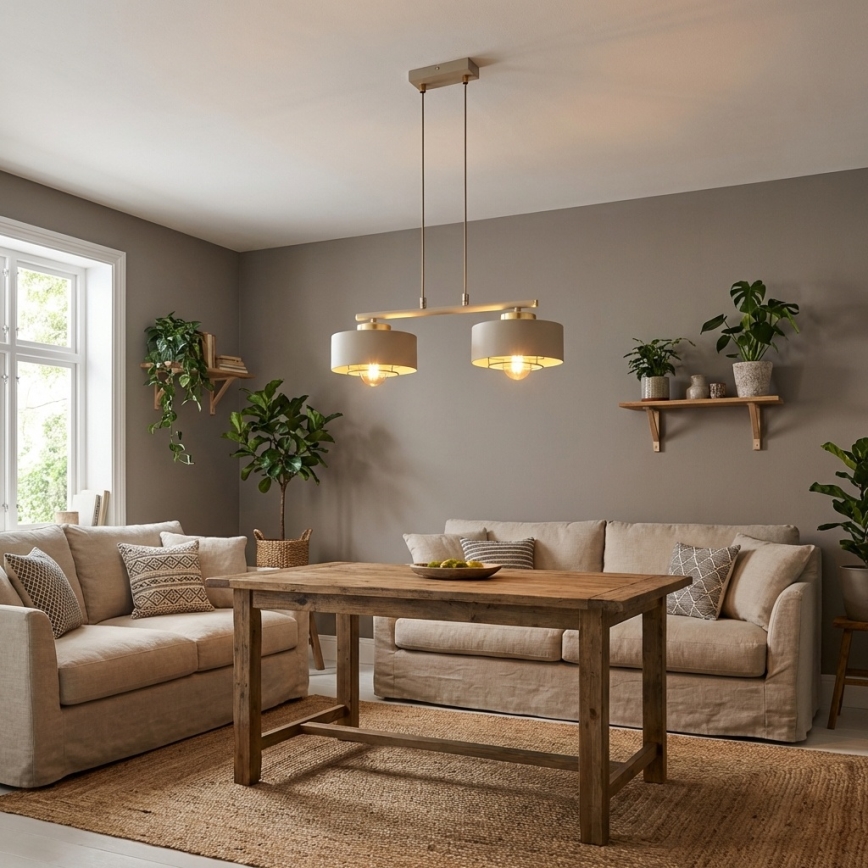 Brilagi - Závesný luster na lanku 2xE27/60W/230V béžová/zlatá