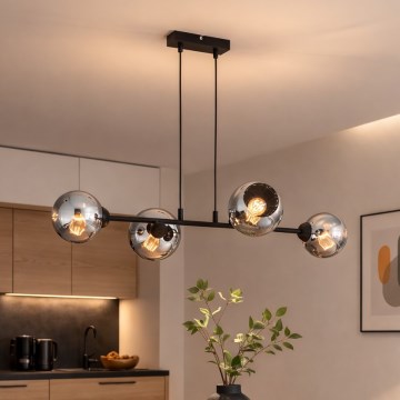 Brilagi - Závesný luster na lanku 4xE27/60W/230V čierna/dymová sivá