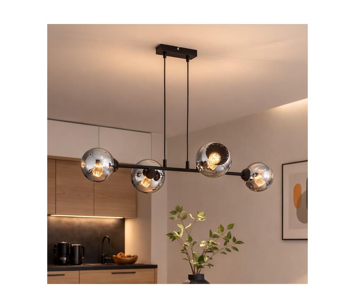 Brilagi - Závesný luster na lanku DIOR 4xE27/60W/230V čierna/dymová sivá 59-023B