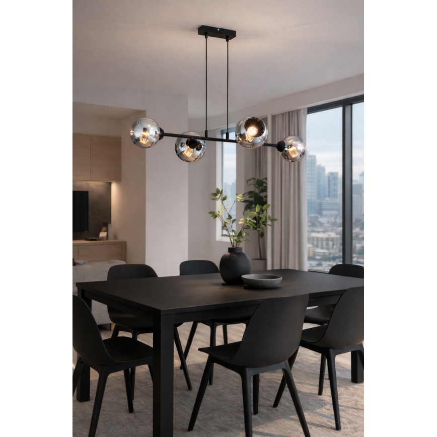 Brilagi - Závesný luster na lanku DIOR 4xE27/60W/230V čierna/dymová sivá