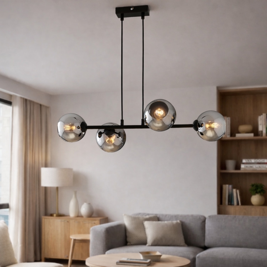 Brilagi - Závesný luster na lanku DIOR 4xE27/60W/230V čierna/dymová sivá