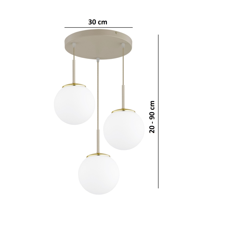 Brilagi - Závesný luster na lanku MILO ECRU 3xE27/60W/230V béžová/zlatá