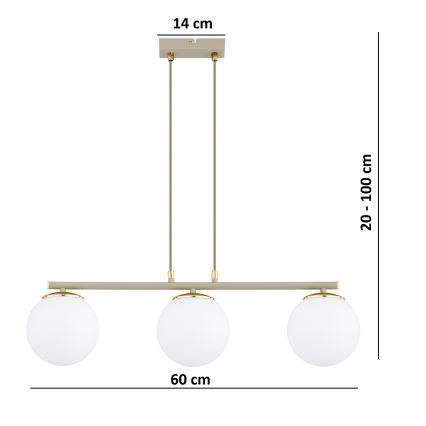 Brilagi - Závesný luster na lanku MILO ECRU 3xE27/60W/230V béžová/zlatá