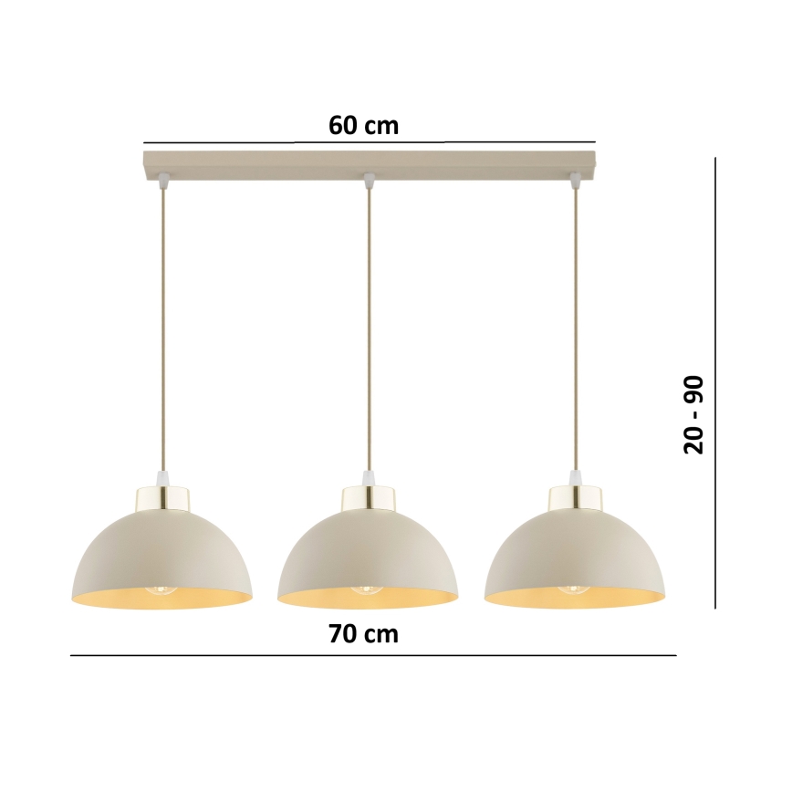 Brilagi - Závesný luster na lanku MOON 3xE27/60W/230V béžová/zlatá