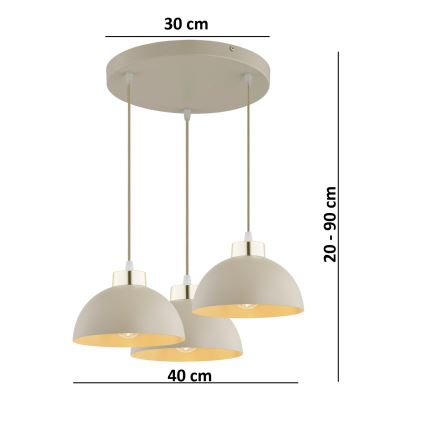 Brilagi - Závesný luster na lanku MOON 3xE27/60W/230V béžová/zlatá