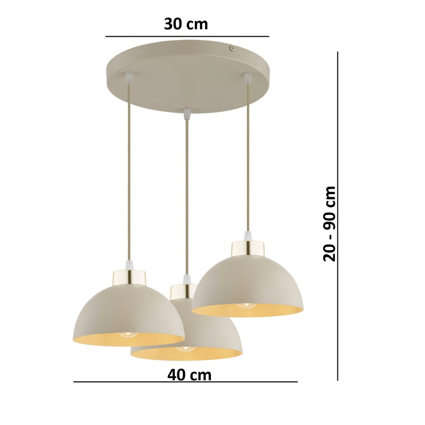Brilagi - Závesný luster na lanku MOON 3xE27/60W/230V béžová/zlatá