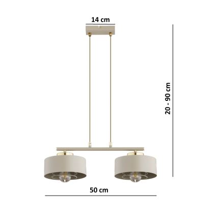 Brilagi - Závesný luster na lanku SPRING 2xE27/60W/230V béžová/zlatá