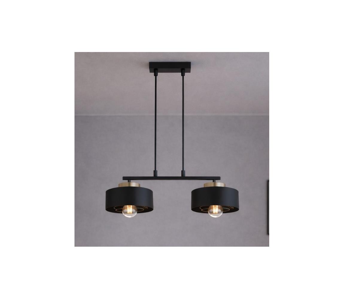 Brilagi - Závesný luster na lanku SPRING 2xE27/60W/230V čierna/zlatá 77-005B