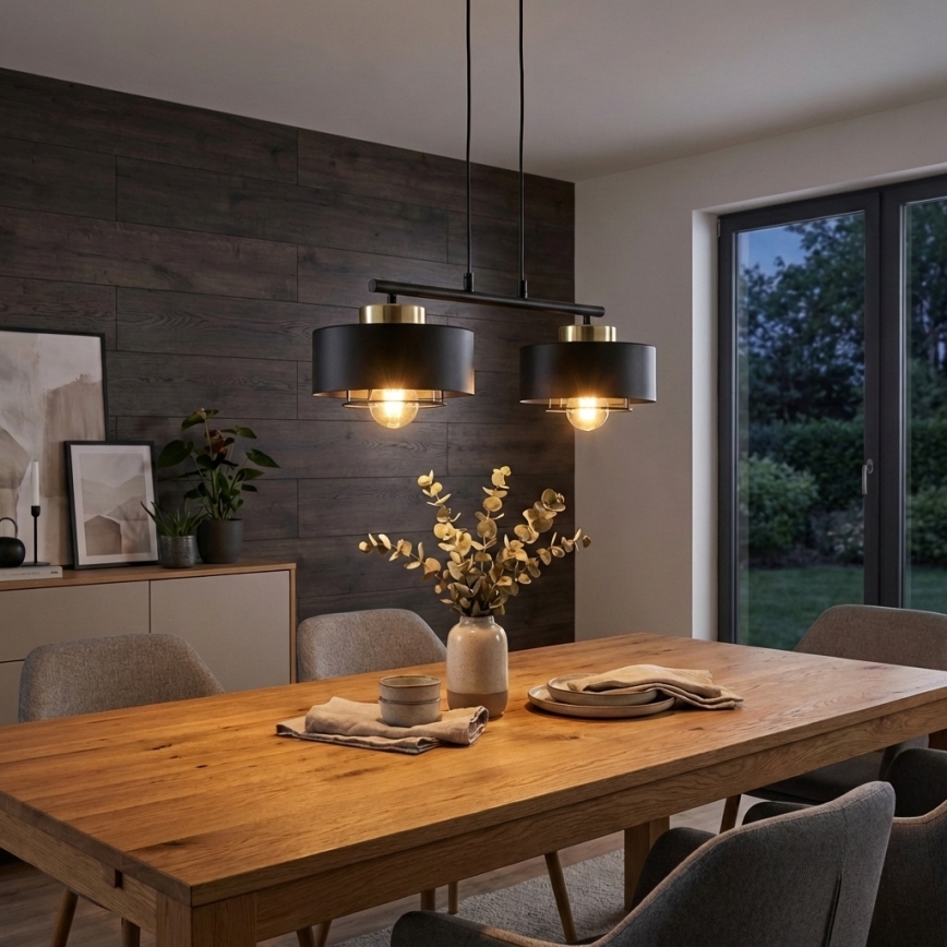 Brilagi - Závesný luster na lanku SPRING 2xE27/60W/230V čierna/zlatá