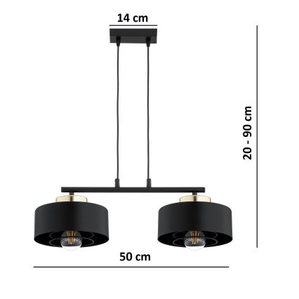 Brilagi - Závesný luster na lanku SPRING 2xE27/60W/230V čierna/zlatá