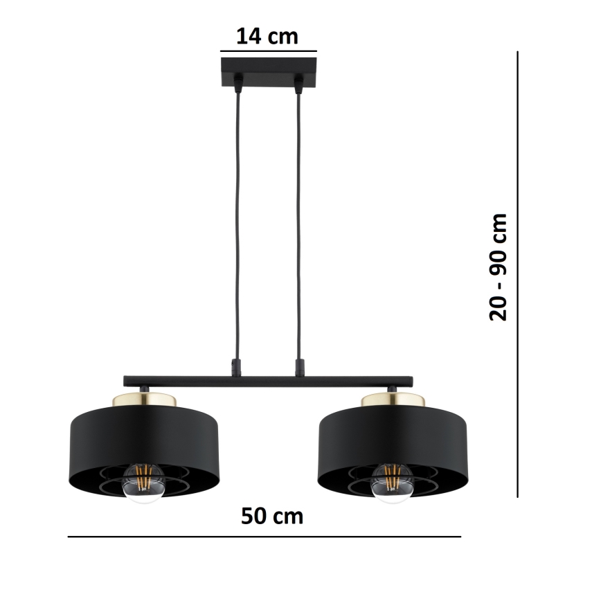 Brilagi - Závesný luster na lanku SPRING 2xE27/60W/230V čierna/zlatá