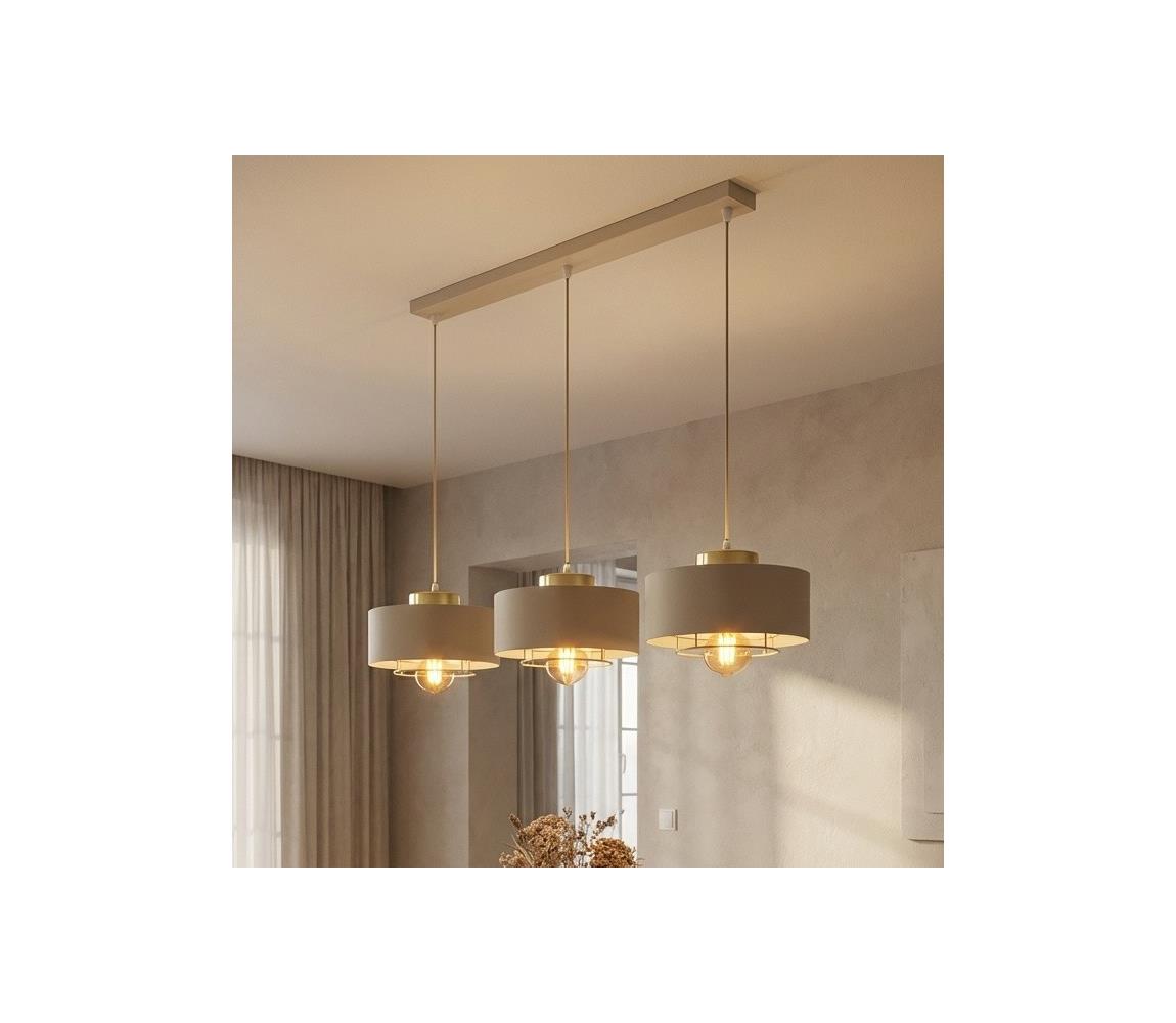 Brilagi - Závesný luster na lanku SPRING 3xE27/60W/230V béžová/zlatá 76-003B