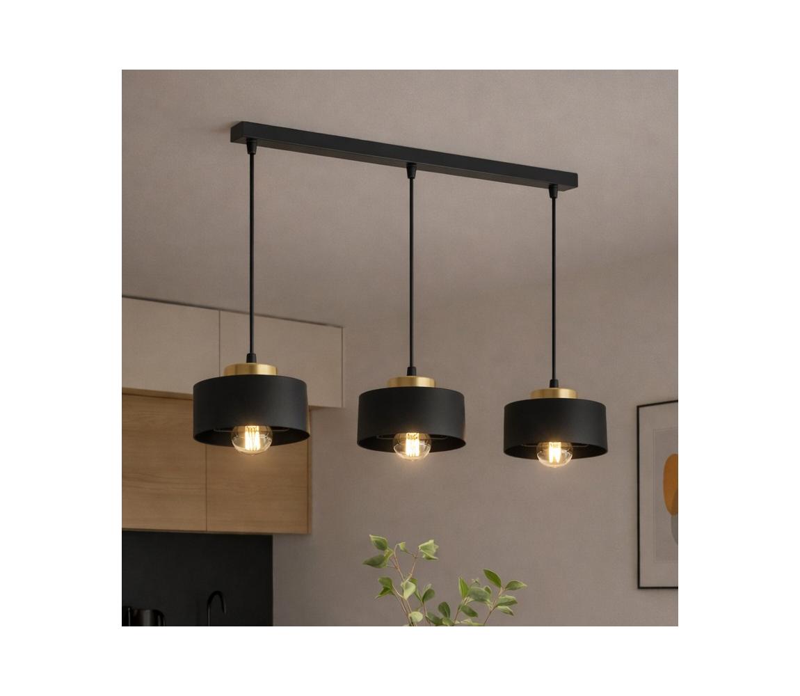 Brilagi - Závesný luster na lanku SPRING 3xE27/60W/230V čierna/zlatá 77-003B