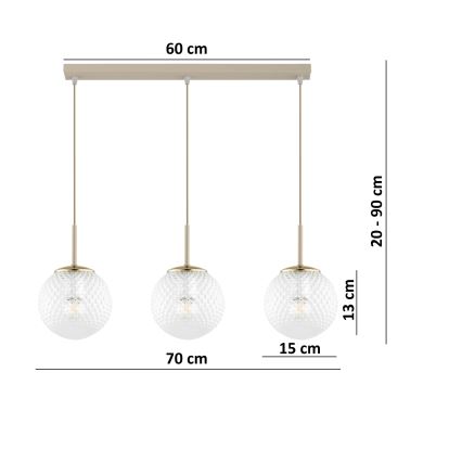Brilagi - Závesný luster na lanku STELLA 3xE27/60W/230V béžová/zlatá