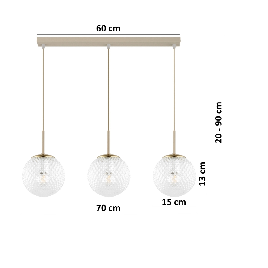Brilagi - Závesný luster na lanku STELLA 3xE27/60W/230V béžová/zlatá